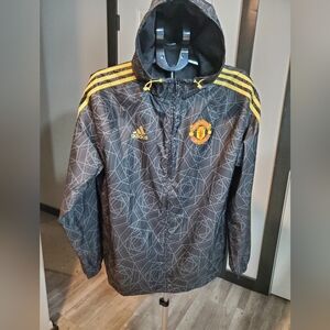 Adidas Mens Manchester United FC DNA Black Gold Hooded Wind Breaker Jacket SZ M
